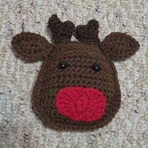 Crochet Reindeer Cuddle Buddy with Red Nose
